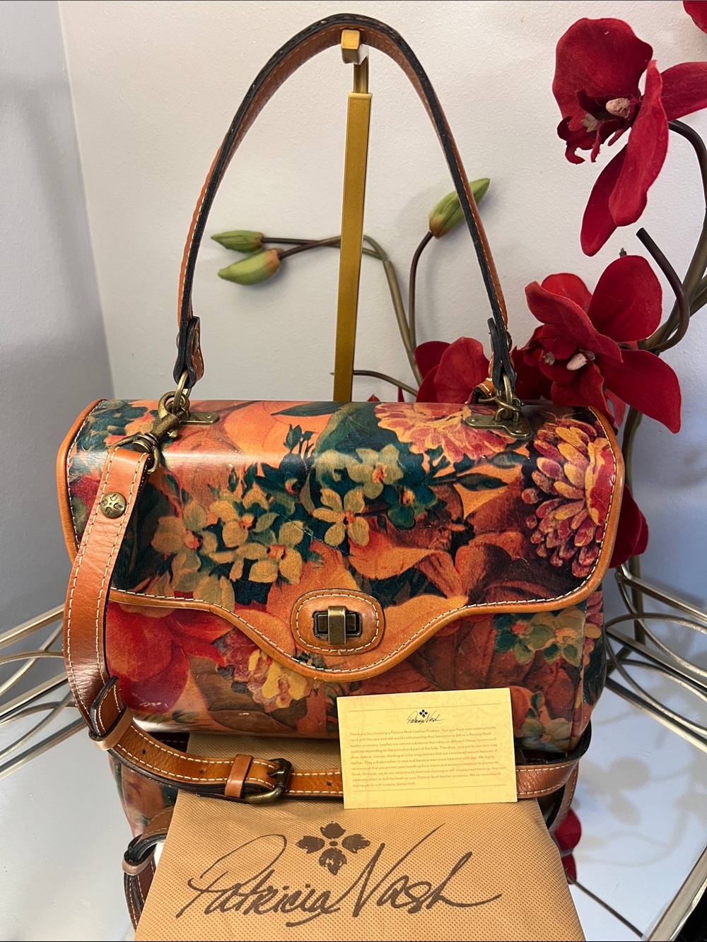 Patricia Nash Verga Frame Satchel Floral Leather Crossbody Bag Multicolor